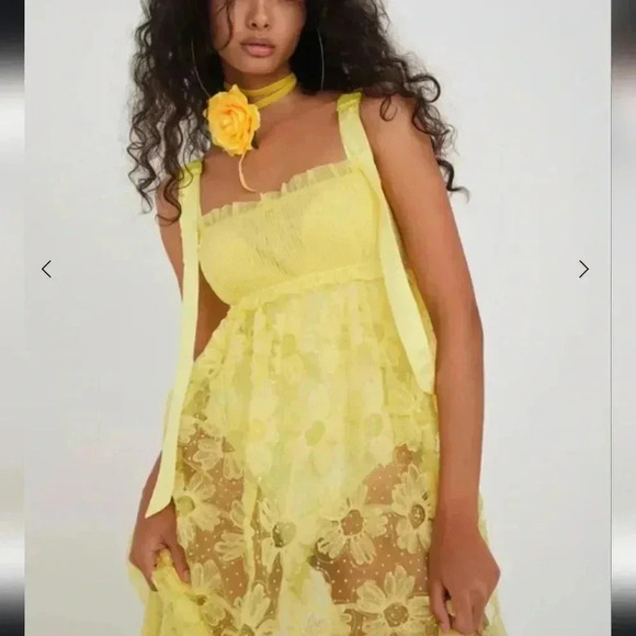 For Love and Lemons x Revolve Emma Dress Maxi Yellow Floral Sheer XL NWT - Picture 4 of 6